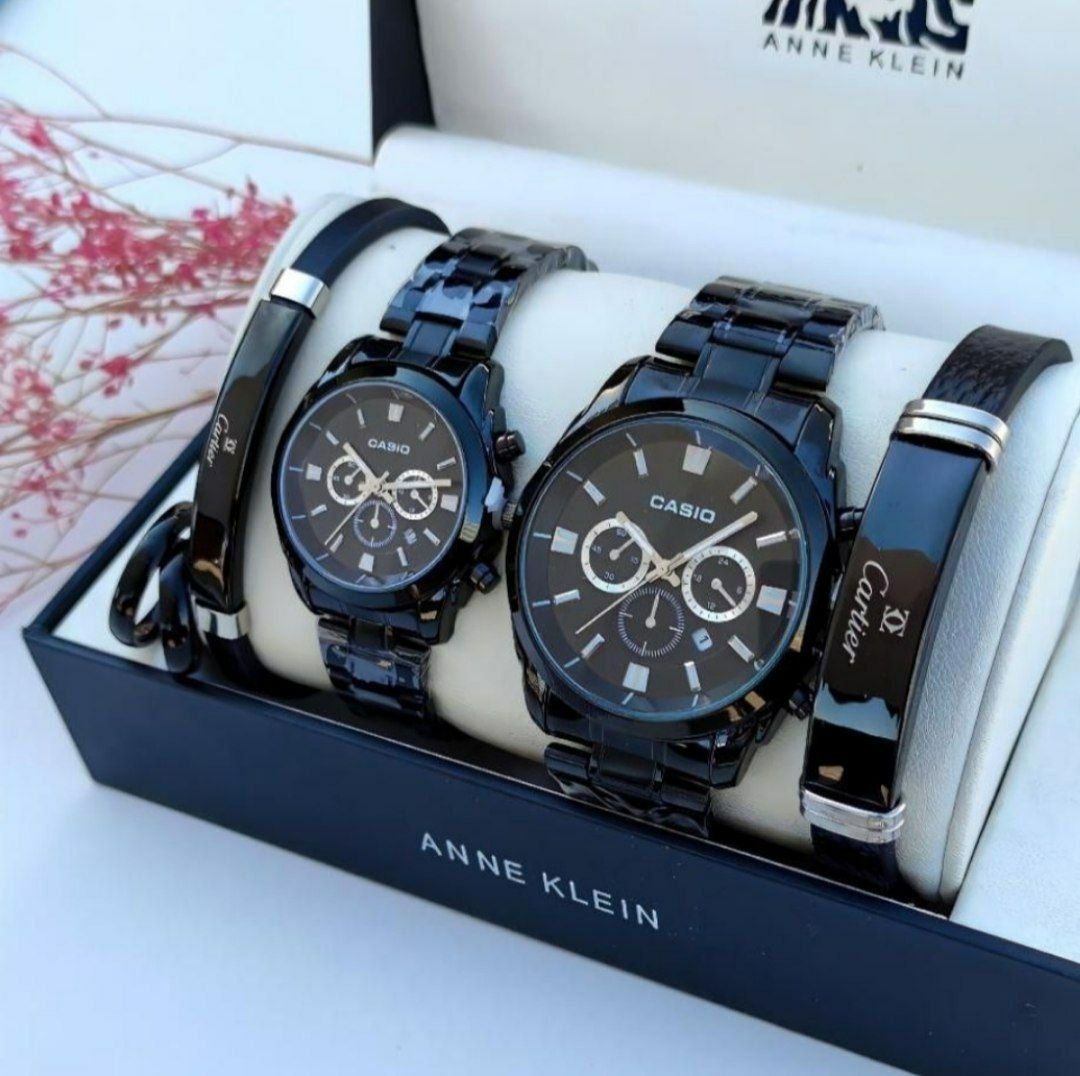 ست ساعت مچی زنانه و مردانه برند کاسیو Casio همراه دستبند وانگشتر