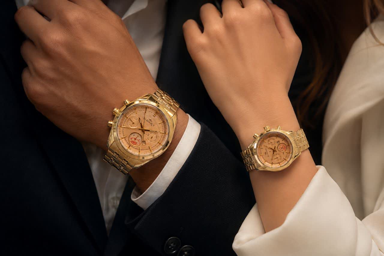 ست ساعت زنانه و مردانه ☑️ELEGANCE   Couple watch ⌚️    ست الکانس  موتور ژاپن قفل کلیپسی  بنداستیل   طرح کرنوگراف  دارای روز شمار  رنگ ثابت