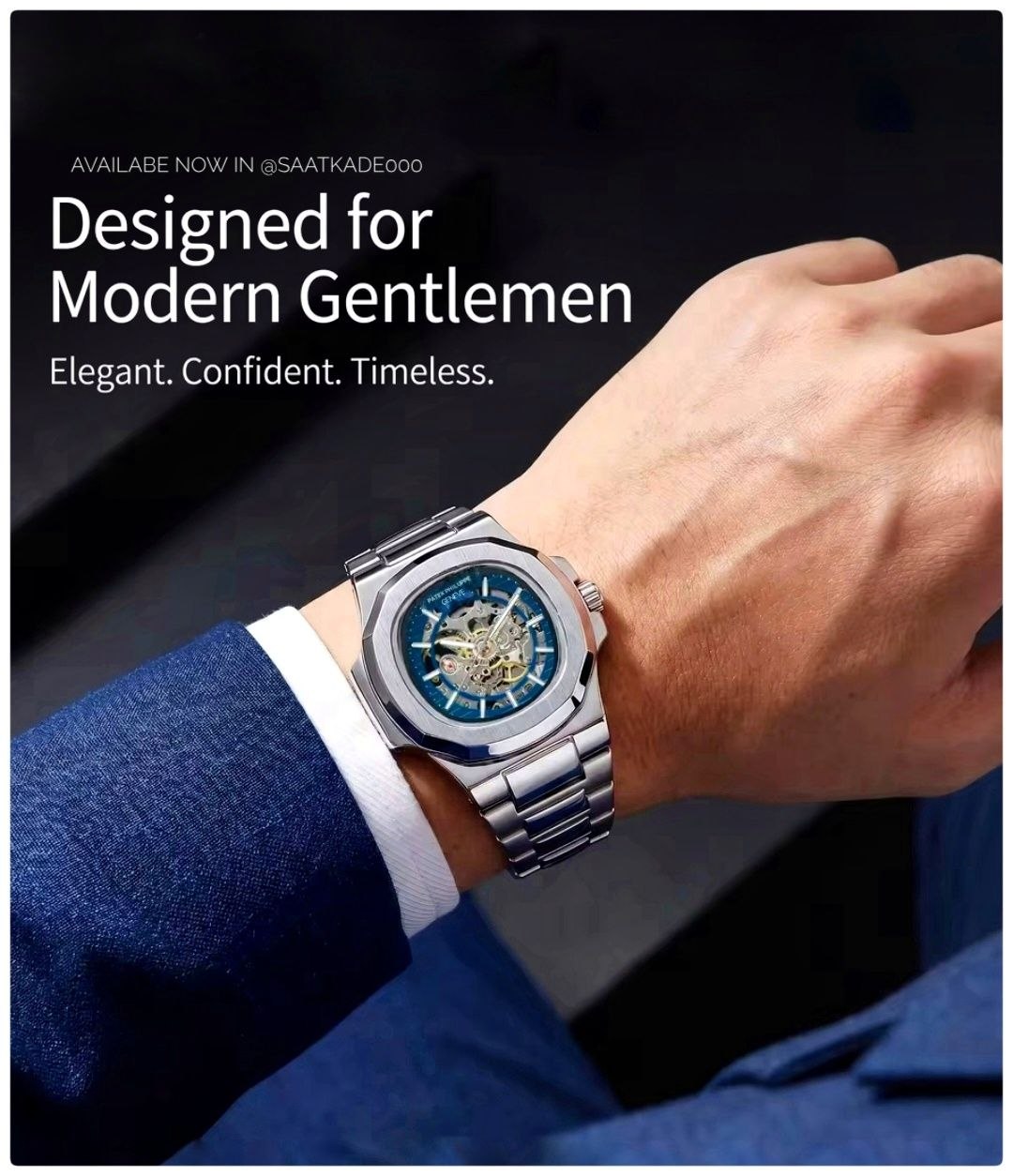 ساعت مچی مردانه Patek Philippe  ساعت اتومات پتک‌فیلیپ  (بدون نیاز به باتری)  موتور ژاپن درجه‌یک قاب پشت شیشه نشکن (موتور‌پیدا) بند استیل  شیشه کریستال سافایر ضدخش و غبار قفل استیل کلیپسی طرح مخفی