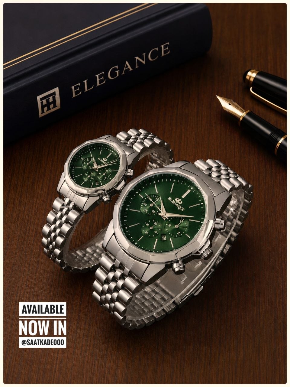 ست ساعت زنانه و مردانه Elegance Couple Watch   ❌ساعت ست بند استیل از برند " الگانس "  موتور شرکتی درجه یک دارای روزشمار بند استیل شیشه کریستال  قفل استیل پروانه‌ای