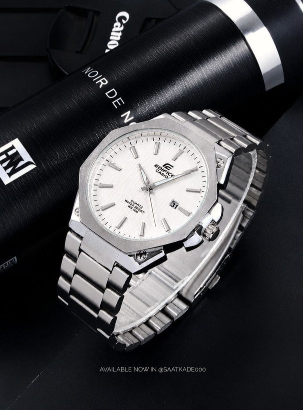 ساعت مچی مردانه Edifice Casio ساعت بند استیل کاسیو ادیفایس موتور شرکتی گرید A++ نمایشگر ایام ماه شیشه کریستال نشکن قاب پشت و بند استیل رنگ ثابت قفل استیل فشاری