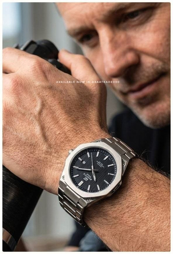ساعت مچی مردانه Edifice Casio ساعت بند استیل کاسیو ادیفایس موتور شرکتی گرید A++ نمایشگر ایام ماه شیشه کریستال نشکن قاب پشت و بند استیل رنگ ثابت قفل استیل فشاری