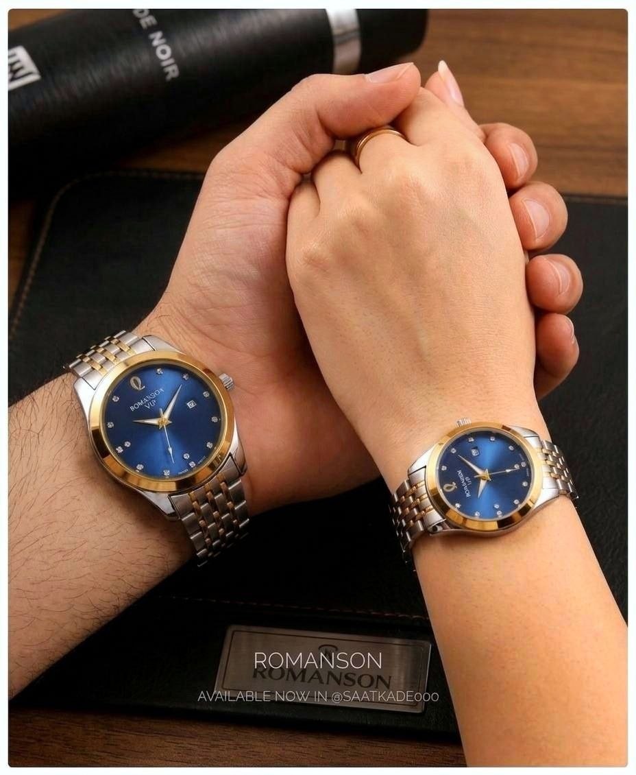 ساعت ست زنانه و مردانه Romanson  ساعت ست بند استیل از برند رومانسون  موتور شرکتی گرید A++ نمایشگر ایام ماه  شیشه کریستال نشکن  قاب پشت و بند استیل رنگ ثابت  قفل استیل فشاری