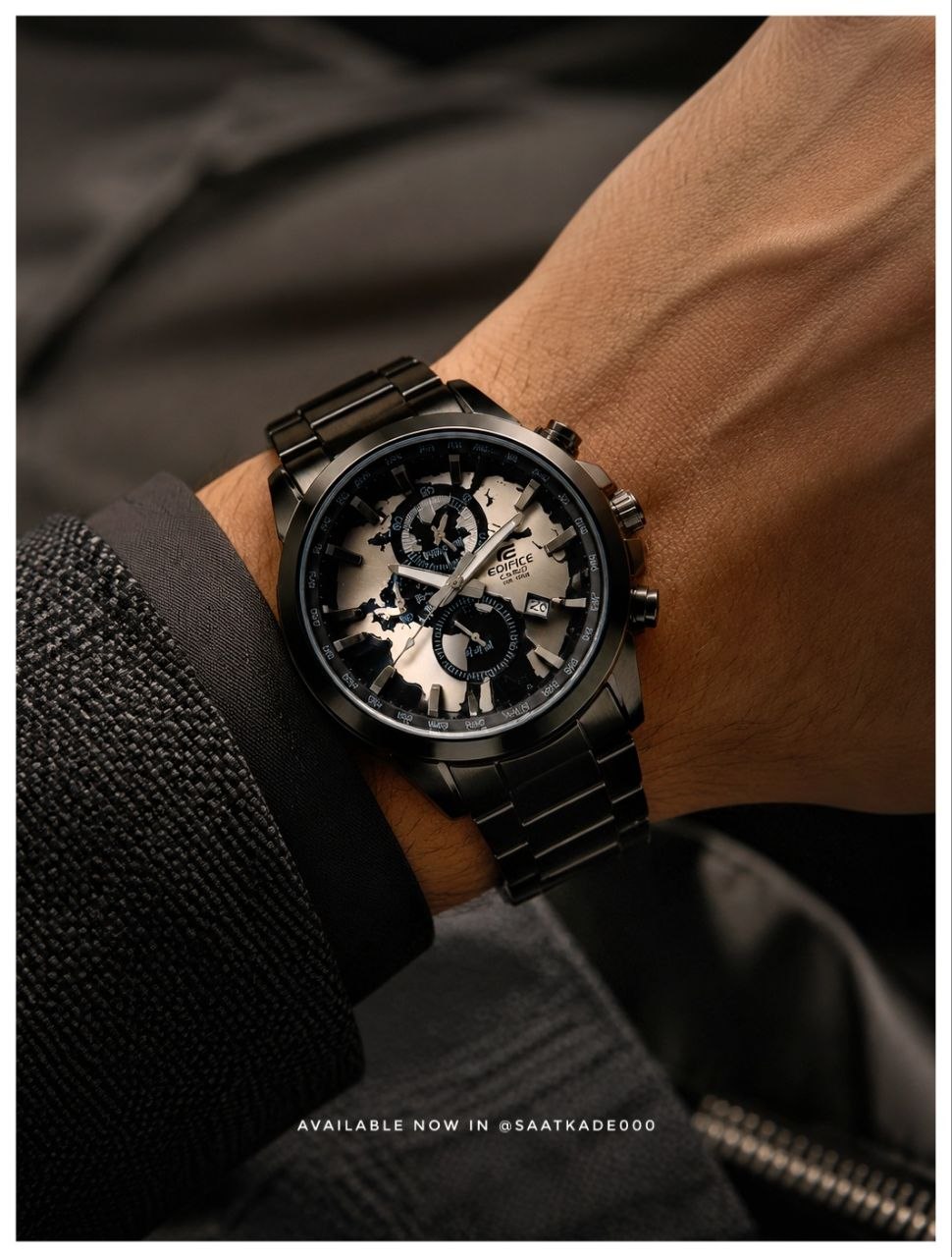 ساعت مچی مردانه Edifice Casio Universe برای آقایان   موتور تایوان تحت لیسانس کاسیو ۳ موتور فعال کرنوگراف نمایشگر ایام ماه شیشه سافایر ضدخش بند استیل قاب پشت استیل قفل استیل پروانه‌ای