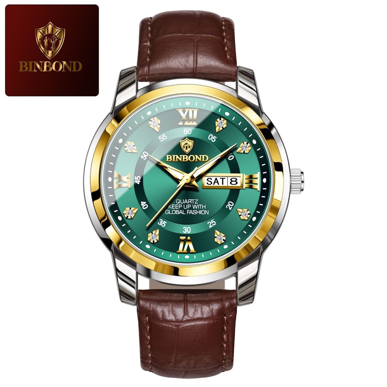 ساعت مچی مردانه ☑️BIN BOND  Original watch 🫆   《highe quality》                       ⌚️بین باند مدلی نو🫶   مقاوم دربرابر آب🏊‍♂💦   رفرانس ۷۰۴۵  بندچرمی دارای روز شمار  ایام هفته  صفحه الماسی   شب نما قفل کمربندی  شیشه سافایر