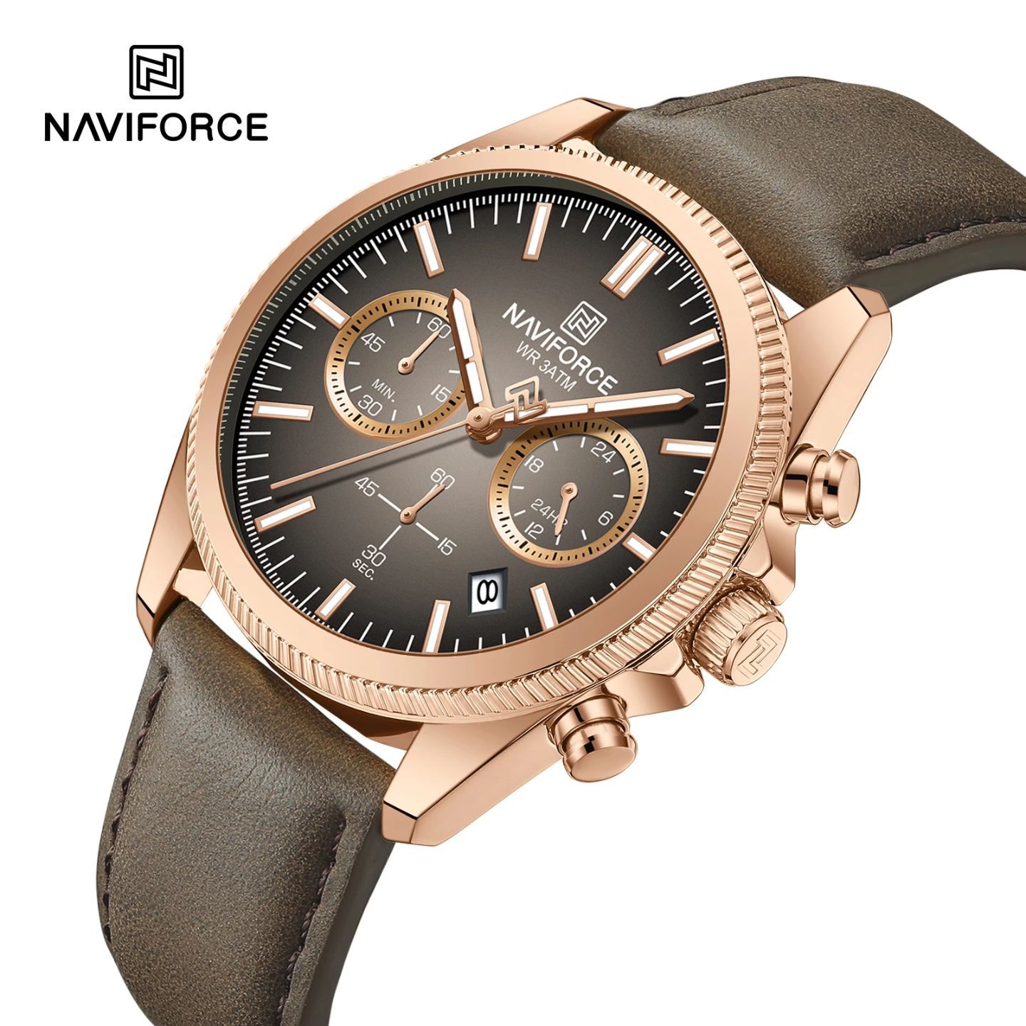 ساعت مچی مردانه اورجینال نیوی فورس کرنو گراف NAVIFORCE NF8082 GGYDBN  برند : Naviforce مدل : NF8082 GGYDBN جنس بند : چرم طبیعی ضداب در حد دست  دارای کارت گارانتی شرکتی کرنوگراف : دارد  ضخامت قاب : 12 میلی‌متر قطر قاب : 42 میلی‌متر مقاومت در برابر آب