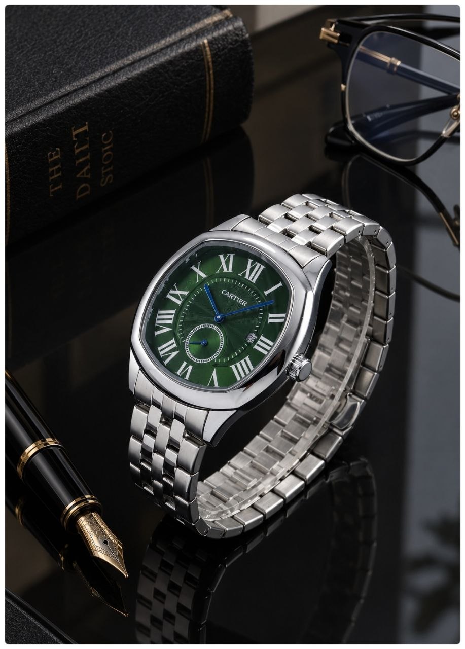 ساعت مچی مردانه CARTIER  ساعت بند استیل از برند شناخته‌شده "کارتیر" برای آقایان   موتور شرکتی A++ دو موتور فعال (زیرثانیه) دارای روزشمار بند استیل توپر (سنگین) شیشه کریستال قفل استیل کلیپسی مخفی ضدآب در حد دست‌شستن   ۳۰ درصد تخفیف ویژه قیمت بااحترام